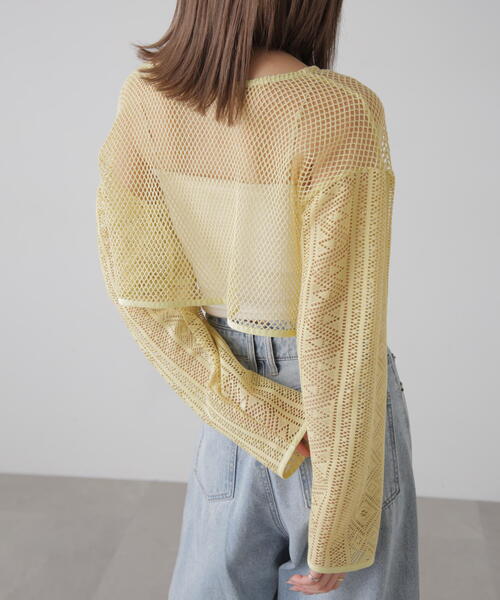 FREE'S MART（フリーズマート）の「◆前後2WAYダブルリボンメッシュカーディガン（カーディガン/ボレロ・レディース・イエロー/ホワイト/ブルー/ブラック・FREE）」の9枚目の写真