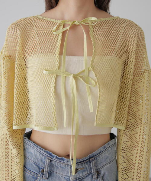 FREE'S MART（フリーズマート）の「◆前後2WAYダブルリボンメッシュカーディガン（カーディガン/ボレロ・レディース・イエロー/ホワイト/ブルー/ブラック・FREE）」の15枚目の写真