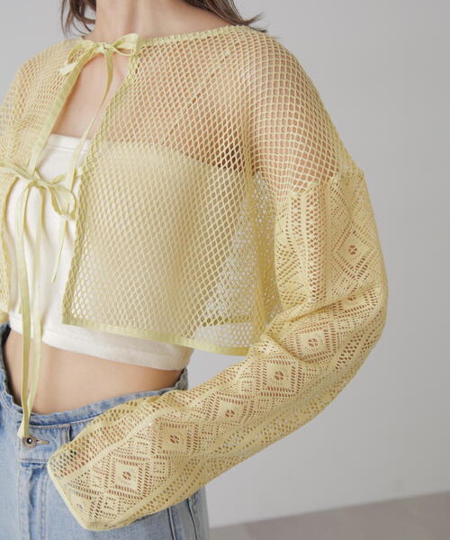 FREE'S MART（フリーズマート）の「◆前後2WAYダブルリボンメッシュカーディガン（カーディガン/ボレロ・レディース・イエロー/ホワイト/ブルー/ブラック・FREE）」の16枚目の写真