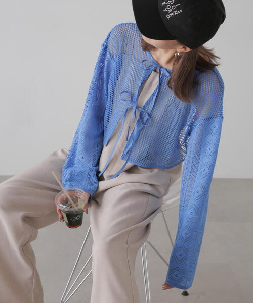 FREE'S MART（フリーズマート）の「◆前後2WAYダブルリボンメッシュカーディガン（カーディガン/ボレロ・レディース・イエロー/ホワイト/ブルー/ブラック・FREE）」の22枚目の写真