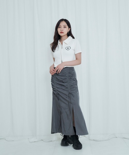 ANDGEEBEE(アンジービー)の「ギャザーリボンスカート(スカート・レディース・チャコールグレー/ブラック・FREE)」の4枚目の写真