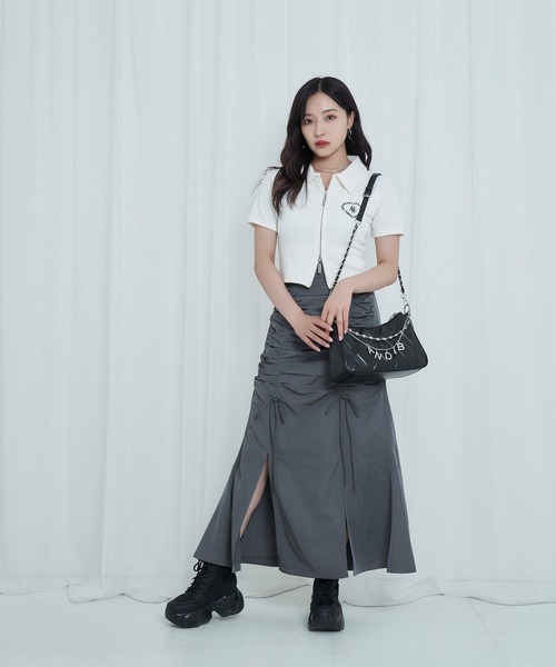 ANDGEEBEE(アンジービー)の「ギャザーリボンスカート(スカート・レディース・チャコールグレー/ブラック・FREE)」の5枚目の写真