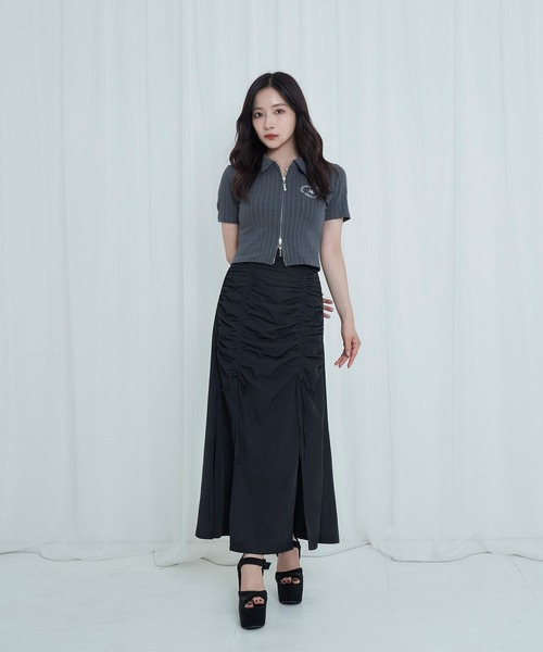 ANDGEEBEE(アンジービー)の「ギャザーリボンスカート(スカート・レディース・チャコールグレー/ブラック・FREE)」の7枚目の写真