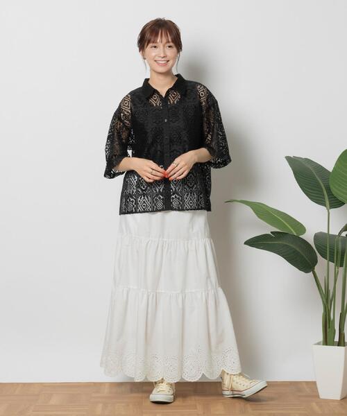 HONEYSUCKLE ROSE(ハニーサックルローズ)の「HONEYSUCKLE ROSE(ハニーサックルローズ)レース半袖シャツ(シャツ/ブラウス・レディース・ブラック/オフホワイト・M/L/XL)」の19枚目の写真