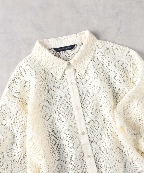 HONEYSUCKLE ROSE(ハニーサックルローズ)の「【HONEYSUCKLE ROSE】レース半袖シャツ(シャツ/ブラウス・レディース・ブラック/オフホワイト・M/L/XL)」の6枚目の写真