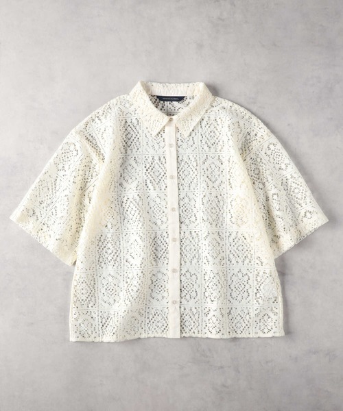 HONEYSUCKLE ROSE(ハニーサックルローズ)の「【HONEYSUCKLE ROSE】レース半袖シャツ(シャツ/ブラウス・レディース・ブラック/オフホワイト・M/L/XL)」の8枚目の写真