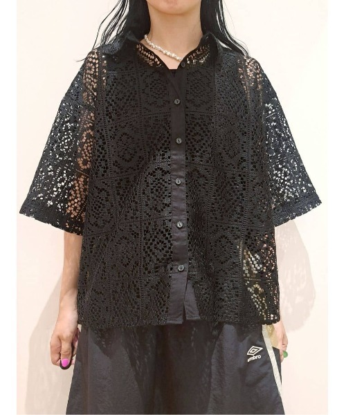 HONEYSUCKLE ROSE(ハニーサックルローズ)の「【HONEYSUCKLE ROSE】レース半袖シャツ(シャツ/ブラウス・レディース・ブラック/オフホワイト・M/L/XL)」の14枚目の写真