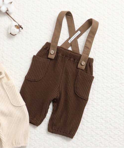 apres les cours(アプレレクール)の「サスペンダー付きワッフルパンツ(その他ベビーウェア・キッズ・アイボリー/ブラウン・80/70)」の1枚目の写真