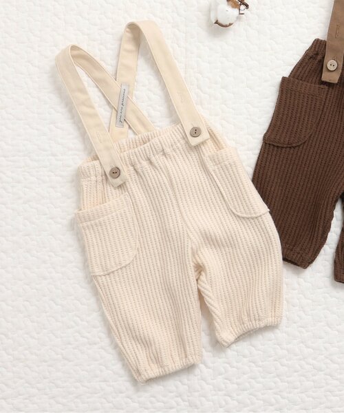 apres les cours(アプレレクール)の「サスペンダー付きワッフルパンツ(その他ベビーウェア・キッズ・アイボリー/ブラウン・80/70)」の2枚目の写真