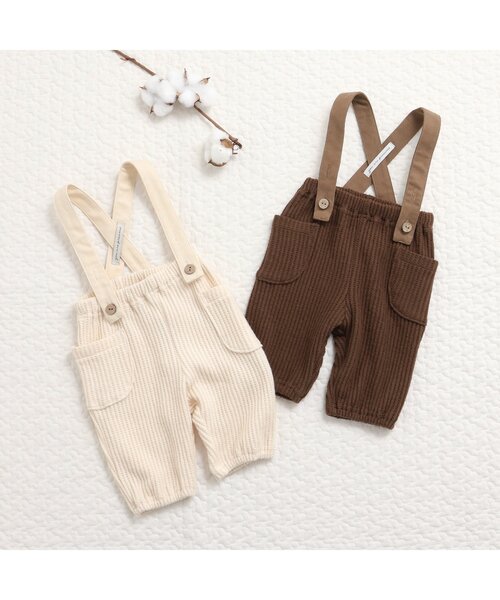 apres les cours(アプレレクール)の「サスペンダー付きワッフルパンツ(その他ベビーウェア・キッズ・アイボリー/ブラウン・80/70)」の3枚目の写真