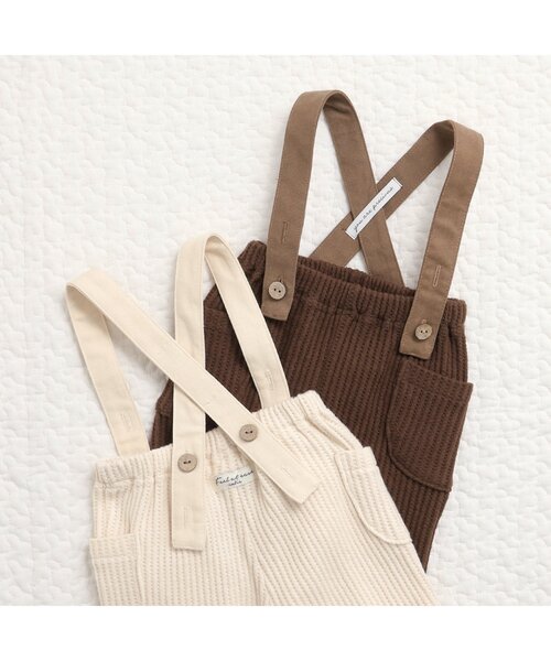apres les cours(アプレレクール)の「サスペンダー付きワッフルパンツ(その他ベビーウェア・キッズ・アイボリー/ブラウン・80/70)」の4枚目の写真