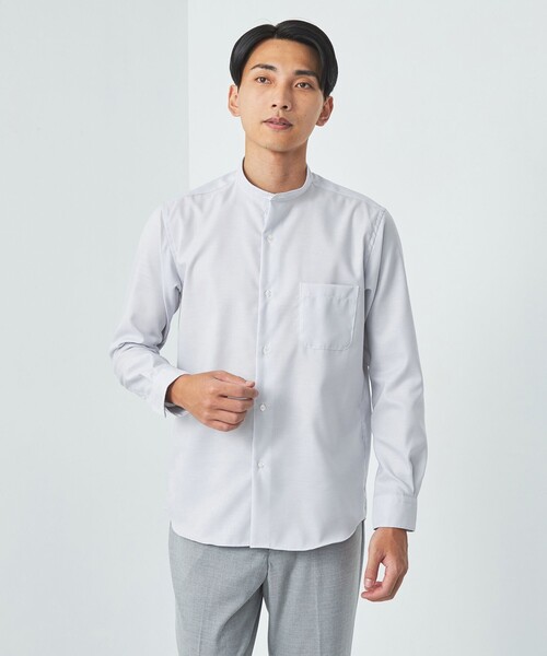 green label relaxing(グリーンレーベルリラクシング)の「エブリット コットンオックス ムジ バンドカラー シャツ -イージーアイロン-(シャツ/ブラウス・メンズ・ライトグレー/コバルトブルー・S/M/L/XL)」の2枚目の写真