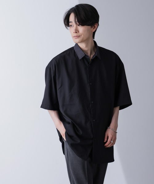 NANO universe(ナノユニバース)の「バイカラードレープシャツ 半袖(シャツ/ブラウス・メンズ・ブラック/ホワイト・M/L)」の21枚目の写真