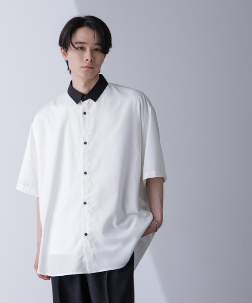 NANO universe(ナノユニバース)の「バイカラードレープシャツ 半袖(シャツ/ブラウス・メンズ・ブラック/ホワイト・M/L)」の15枚目の写真