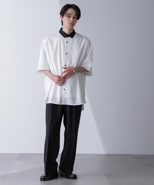 NANO universe(ナノユニバース)の「バイカラードレープシャツ 半袖(シャツ/ブラウス・メンズ・ブラック/ホワイト・M/L)」の12枚目の写真