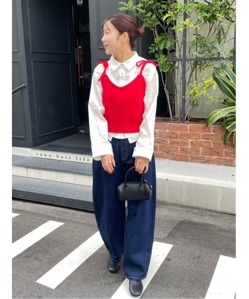 titivate（ティティベイト）の「リボンデザインニットキャミソール（キャミソール・レディース・ブラック/ブルー/ブラウン/ライトグリーン/ライトグレー/レッド・FREE）」の6枚目の写真