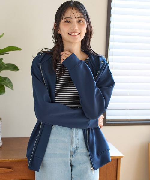 Honeys(ハニーズ)の「【WEB限定】大人のゆるジップパーカー(パーカー・レディース・ネイビー/モカ/ホワイト/ピンク/ブラック/カーキ/グレー/グレイッシュベージュ/ライトブルー・S/M/L/LL/3L)」の9枚目の写真