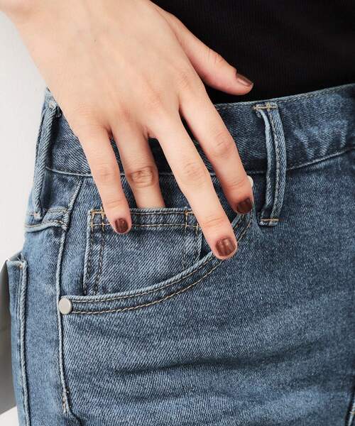 OPAQUE.CLIP（オペークドットクリップ）の「◆ストレッチセミフレアデニム／オーガニックコットン混【洗濯機洗い可】（デニムパンツ・レディース・ブルー/ネイビー/スミクロ・34/42/40/38/36）」の6枚目の写真