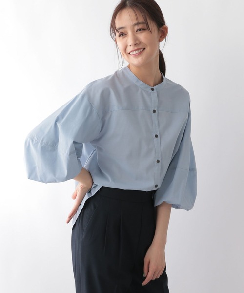 GLOBAL WORK(グローバルワーク)の「お手入れらくらくバルーン8分袖/115547(シャツ/ブラウス・レディース・ストライプ/チェック/グレイッシュブルー/ブラック・MEDIUM/LARGE)」の15枚目の写真