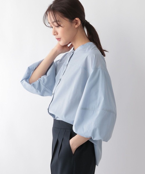 GLOBAL WORK(グローバルワーク)の「お手入れらくらくバルーン8分袖/115547(シャツ/ブラウス・レディース・ストライプ/チェック/グレイッシュブルー/ブラック・MEDIUM/LARGE)」の16枚目の写真
