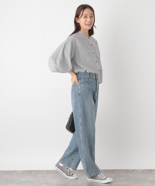 GLOBAL WORK(グローバルワーク)の「お手入れらくらくバルーン8分袖/115547(シャツ/ブラウス・レディース・ストライプ/チェック/グレイッシュブルー/ブラック・MEDIUM/LARGE)」の18枚目の写真