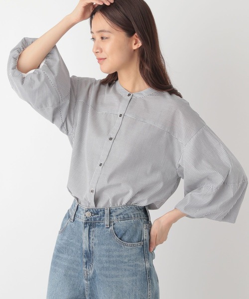 GLOBAL WORK(グローバルワーク)の「お手入れらくらくバルーン8分袖/115547(シャツ/ブラウス・レディース・ストライプ/チェック/グレイッシュブルー/ブラック・MEDIUM/LARGE)」の19枚目の写真