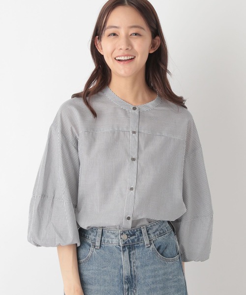 GLOBAL WORK(グローバルワーク)の「お手入れらくらくバルーン8分袖/115547(シャツ/ブラウス・レディース・ストライプ/チェック/グレイッシュブルー/ブラック・MEDIUM/LARGE)」の21枚目の写真