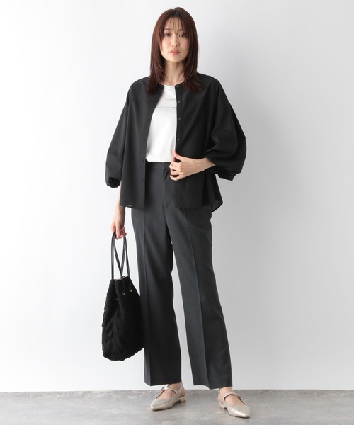 GLOBAL WORK(グローバルワーク)の「お手入れらくらくバルーン8分袖/115547(シャツ/ブラウス・レディース・ストライプ/チェック/グレイッシュブルー/ブラック・MEDIUM/LARGE)」の5枚目の写真