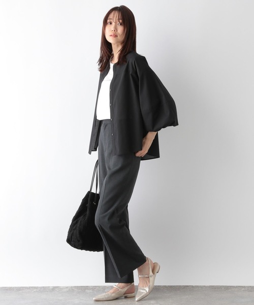 GLOBAL WORK(グローバルワーク)の「お手入れらくらくバルーン8分袖/115547(シャツ/ブラウス・レディース・ストライプ/チェック/グレイッシュブルー/ブラック・MEDIUM/LARGE)」の6枚目の写真