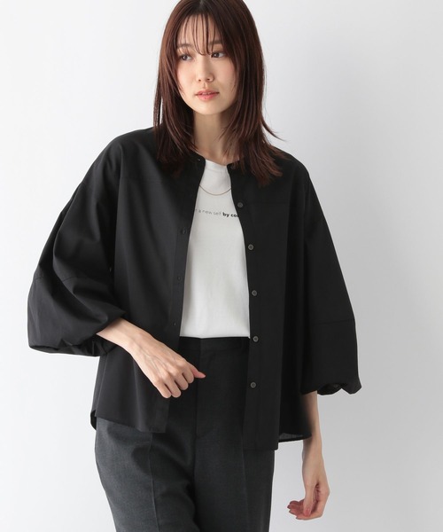 GLOBAL WORK(グローバルワーク)の「お手入れらくらくバルーン8分袖/115547(シャツ/ブラウス・レディース・ストライプ/チェック/グレイッシュブルー/ブラック・MEDIUM/LARGE)」の7枚目の写真