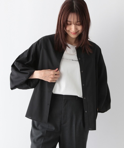 GLOBAL WORK(グローバルワーク)の「お手入れらくらくバルーン8分袖/115547(シャツ/ブラウス・レディース・ストライプ/チェック/グレイッシュブルー/ブラック・MEDIUM/LARGE)」の8枚目の写真