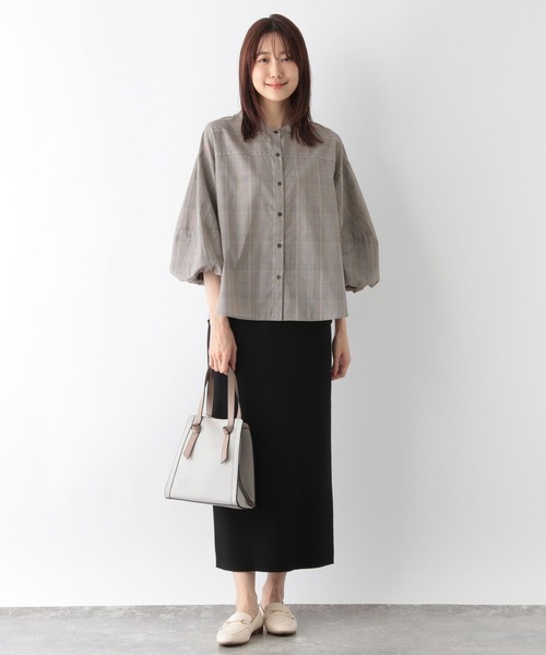 GLOBAL WORK(グローバルワーク)の「お手入れらくらくバルーン8分袖/115547(シャツ/ブラウス・レディース・ストライプ/チェック/グレイッシュブルー/ブラック・MEDIUM/LARGE)」の9枚目の写真
