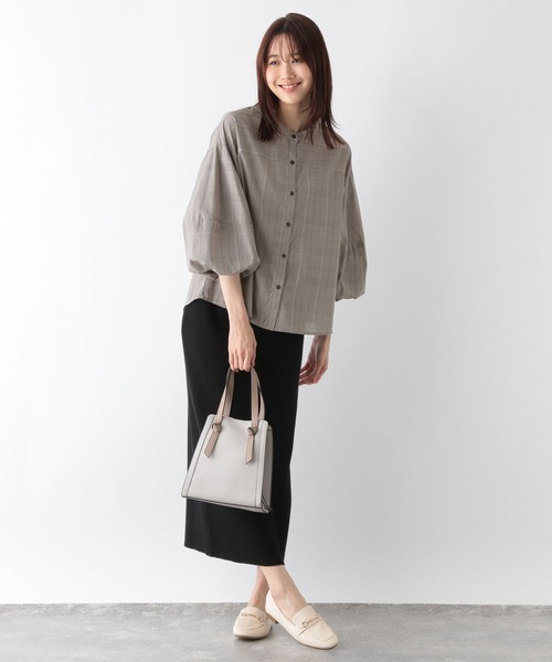 GLOBAL WORK(グローバルワーク)の「お手入れらくらくバルーン8分袖/115547(シャツ/ブラウス・レディース・ストライプ/チェック/グレイッシュブルー/ブラック・MEDIUM/LARGE)」の10枚目の写真