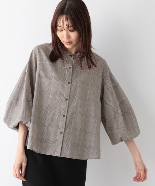 GLOBAL WORK(グローバルワーク)の「お手入れらくらくバルーン8分袖/115547(シャツ/ブラウス・レディース・ストライプ/チェック/グレイッシュブルー/ブラック・MEDIUM/LARGE)」の11枚目の写真