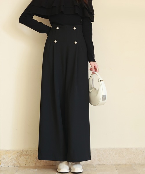 DRESS PLUS(ドレスプラス)の「パール飾りハイウエストワイドパンツ(その他パンツ・レディース・ブラック/ブラウン/グレー・M/L/S)」の4枚目の写真