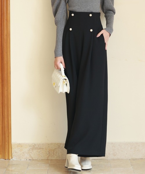 DRESS PLUS(ドレスプラス)の「パール飾りハイウエストワイドパンツ(その他パンツ・レディース・ブラック/ブラウン/グレー・M/L/S)」の7枚目の写真