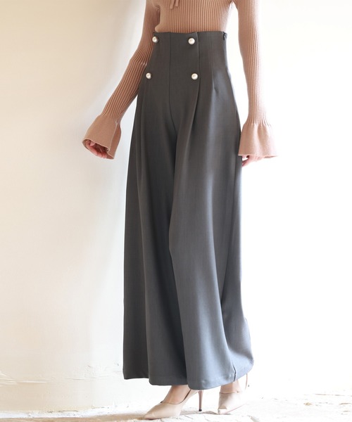 DRESS PLUS(ドレスプラス)の「パール飾りハイウエストワイドパンツ(その他パンツ・レディース・ブラック/ブラウン/グレー・M/L/S)」の12枚目の写真
