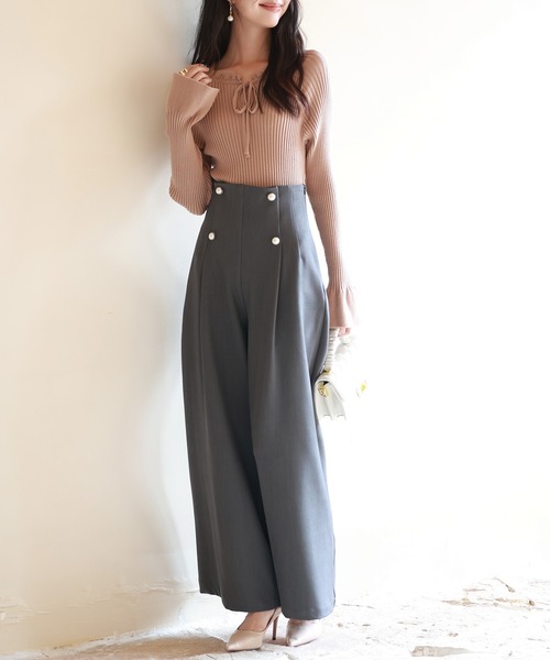 DRESS PLUS(ドレスプラス)の「パール飾りハイウエストワイドパンツ(その他パンツ・レディース・ブラック/ブラウン/グレー・M/L/S)」の15枚目の写真