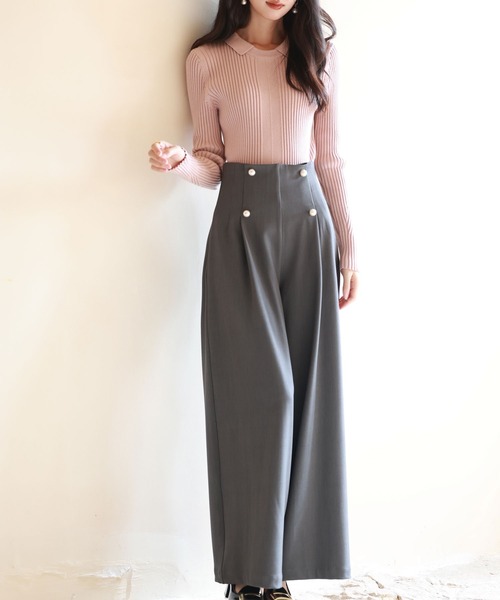 DRESS PLUS(ドレスプラス)の「パール飾りハイウエストワイドパンツ(その他パンツ・レディース・ブラック/ブラウン/グレー・M/L/S)」の9枚目の写真