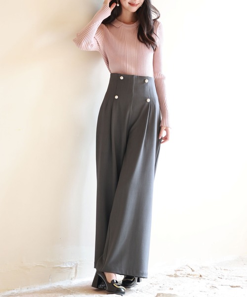 DRESS PLUS(ドレスプラス)の「パール飾りハイウエストワイドパンツ(その他パンツ・レディース・ブラック/ブラウン/グレー・M/L/S)」の16枚目の写真