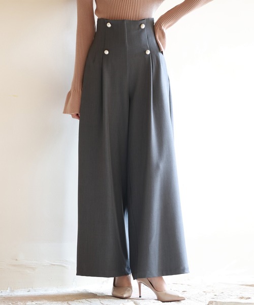DRESS PLUS(ドレスプラス)の「パール飾りハイウエストワイドパンツ(その他パンツ・レディース・ブラック/ブラウン/グレー・M/L/S)」の10枚目の写真