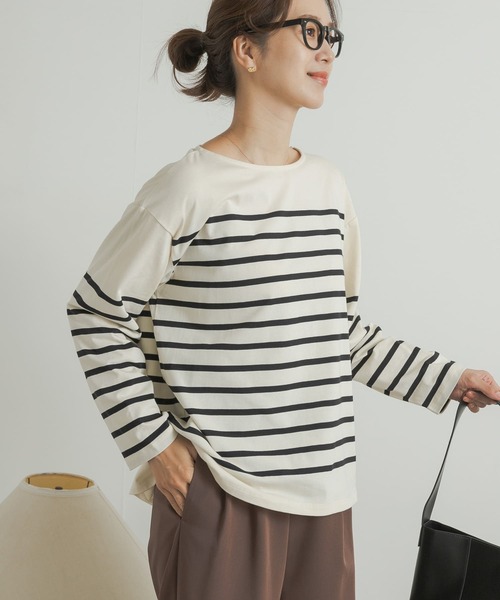 URBAN RESEARCH DOORS(アーバンリサーチドアーズ)の「パネルボーダーロングTシャツ(Tシャツ/カットソー・レディース・ネイビー/アイボリー/オフホワイト・MEDIUM)」の21枚目の写真