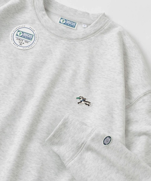 DISCUS ATHLETIC（ディスカス　アスレチック）の「【DISCUS/ディスカス】FLYING DISC DOG キャラクターイラスト ワンポイント刺繍＆ピスネームタグデザイン  クルーネックスウェット/裏起毛（スウェット・メンズ・オレンジ/オートミール/スミクロ/ブラック/サックスブルー・M/L/XL）」の3枚目の写真