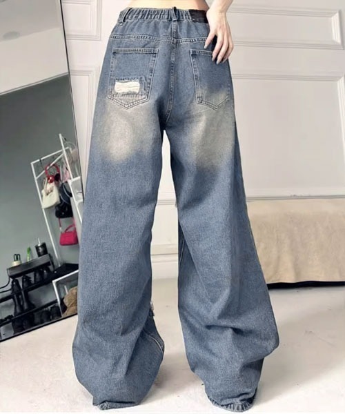 i-dare(アイディア)の「【i-dare】ヴィンテージ ダメージ加工 ワイド デニムパンツ(デニムパンツ・レディース・ブルー・SMALL/MEDIUM/LARGE)」の5枚目の写真