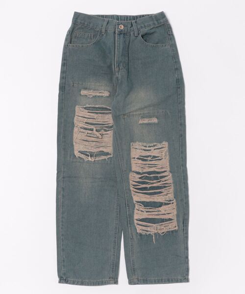 i-dare(アイディア)の「【i-dare】ヴィンテージ ダメージ加工 ワイド デニムパンツ(デニムパンツ・レディース・ブルー・SMALL/MEDIUM/LARGE)」の6枚目の写真