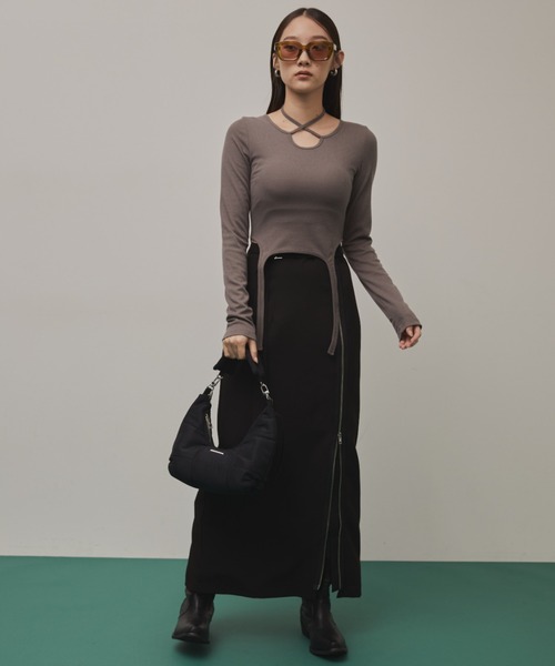 Solace(ソレイス)の「クロスデザインリブトップス(Tシャツ/カットソー・レディース・ブラック/グレー・FREE)」の9枚目の写真