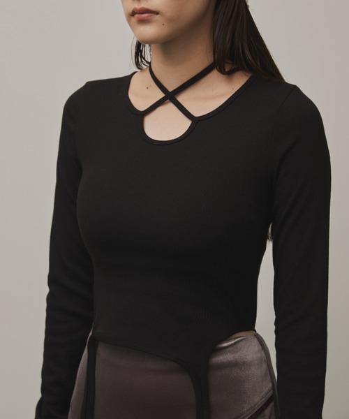 Solace(ソレイス)の「クロスデザインリブトップス(Tシャツ/カットソー・レディース・ブラック/グレー・FREE)」の12枚目の写真