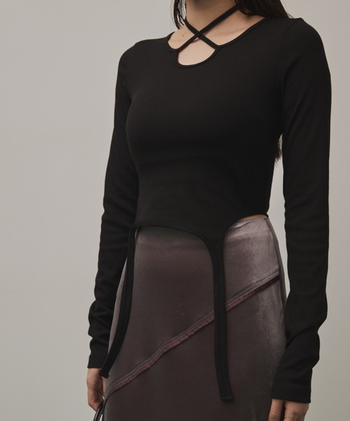 Solace(ソレイス)の「クロスデザインリブトップス(Tシャツ/カットソー・レディース・ブラック/グレー・FREE)」の14枚目の写真