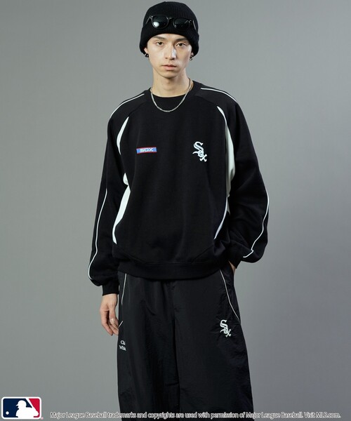 【セール】MLB/メジャーリーグベースボール 別注 MLB パイピングラグランスウェット/裏起毛【限定展開】（スウェット）｜MLB（メジャーリーグベースボール）