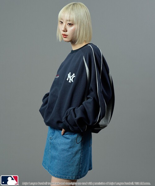 【セール】MLB/メジャーリーグベースボール 別注 MLB パイピングラグランスウェット/裏起毛【限定展開】（スウェット）｜MLB（メジャーリーグベースボール）